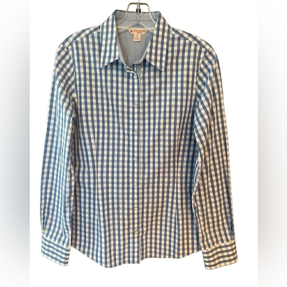 SOLD! Brooks Brothers Sz 10 Blue White Classic Gingham Check Collar Down Shirt